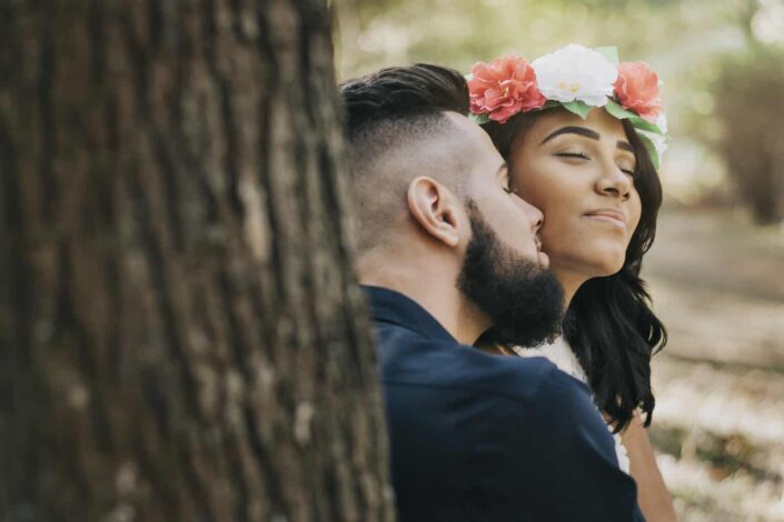 Loving couple cuddling in nature