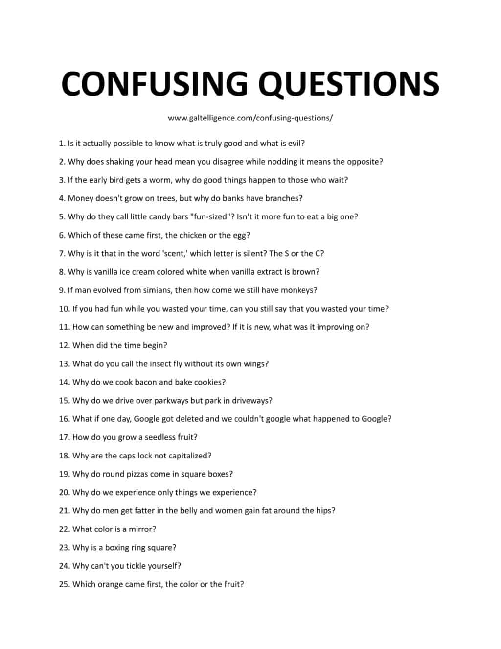 Downloadable and printable list of Questions
