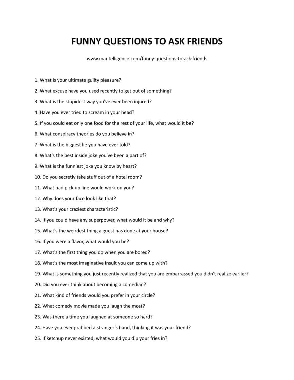 Downloadable and printable list of questions for friends