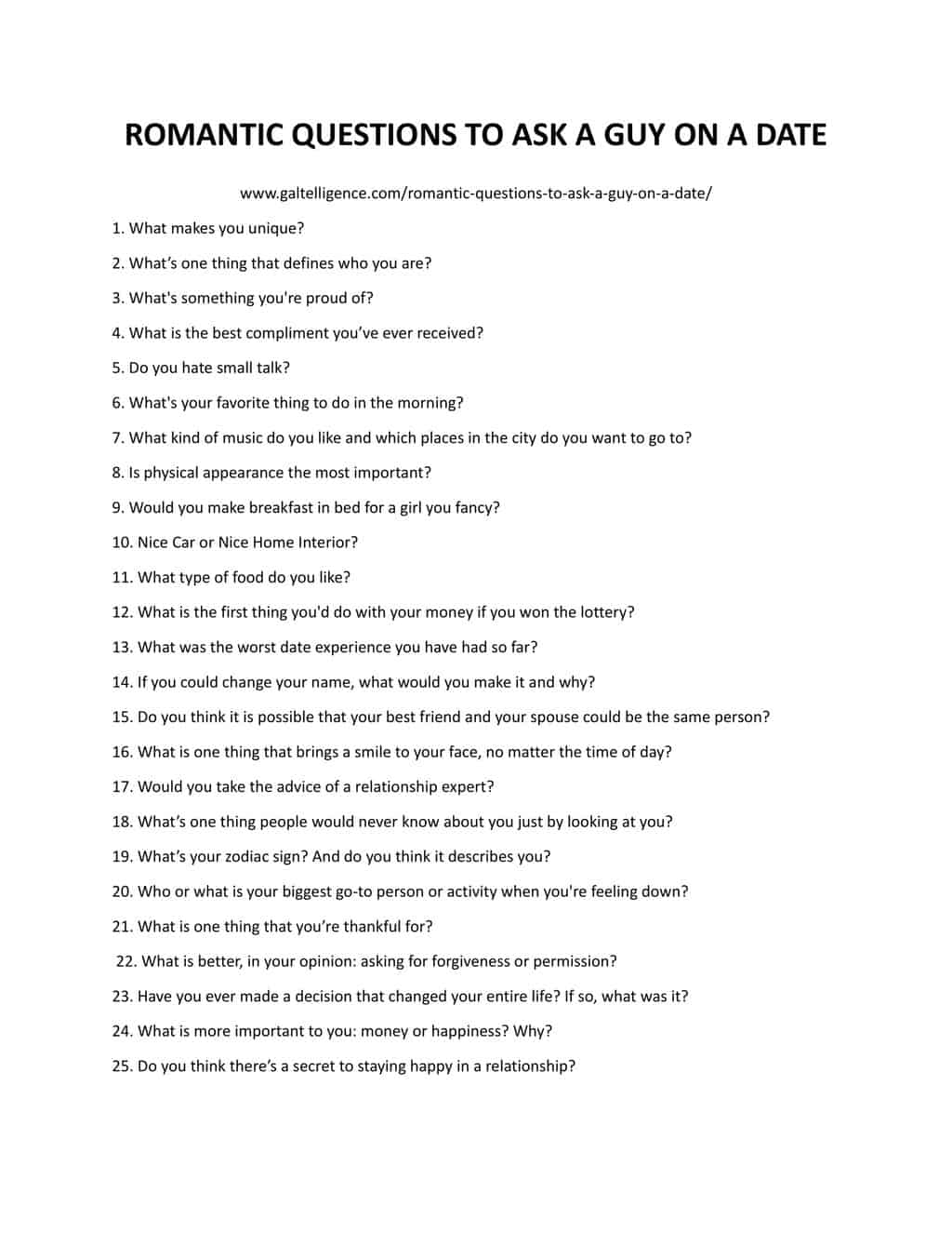 Downloadable and printable list of questions