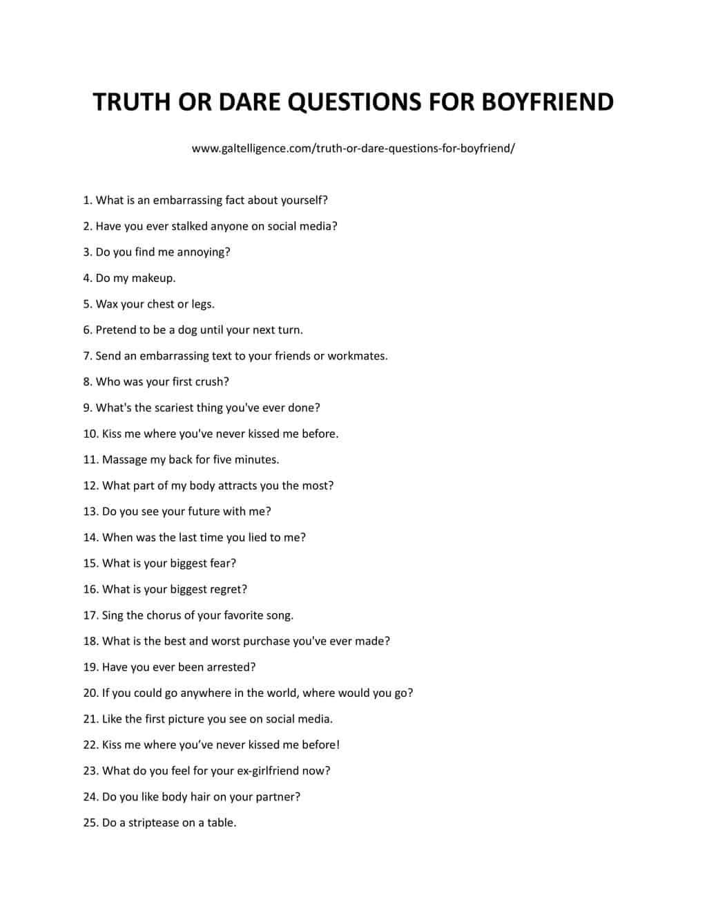 Downloadadable and printable list of questions