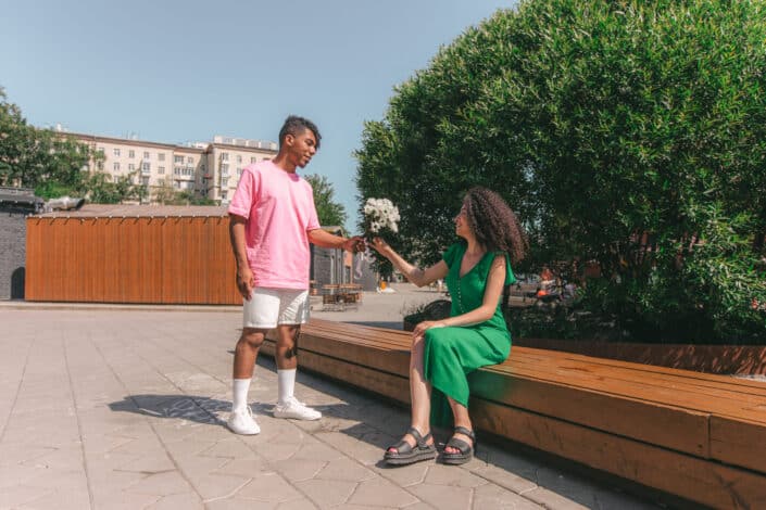 A couple looking at each other