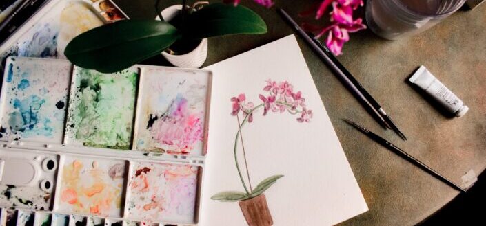 White Pink and Green Floral Painting