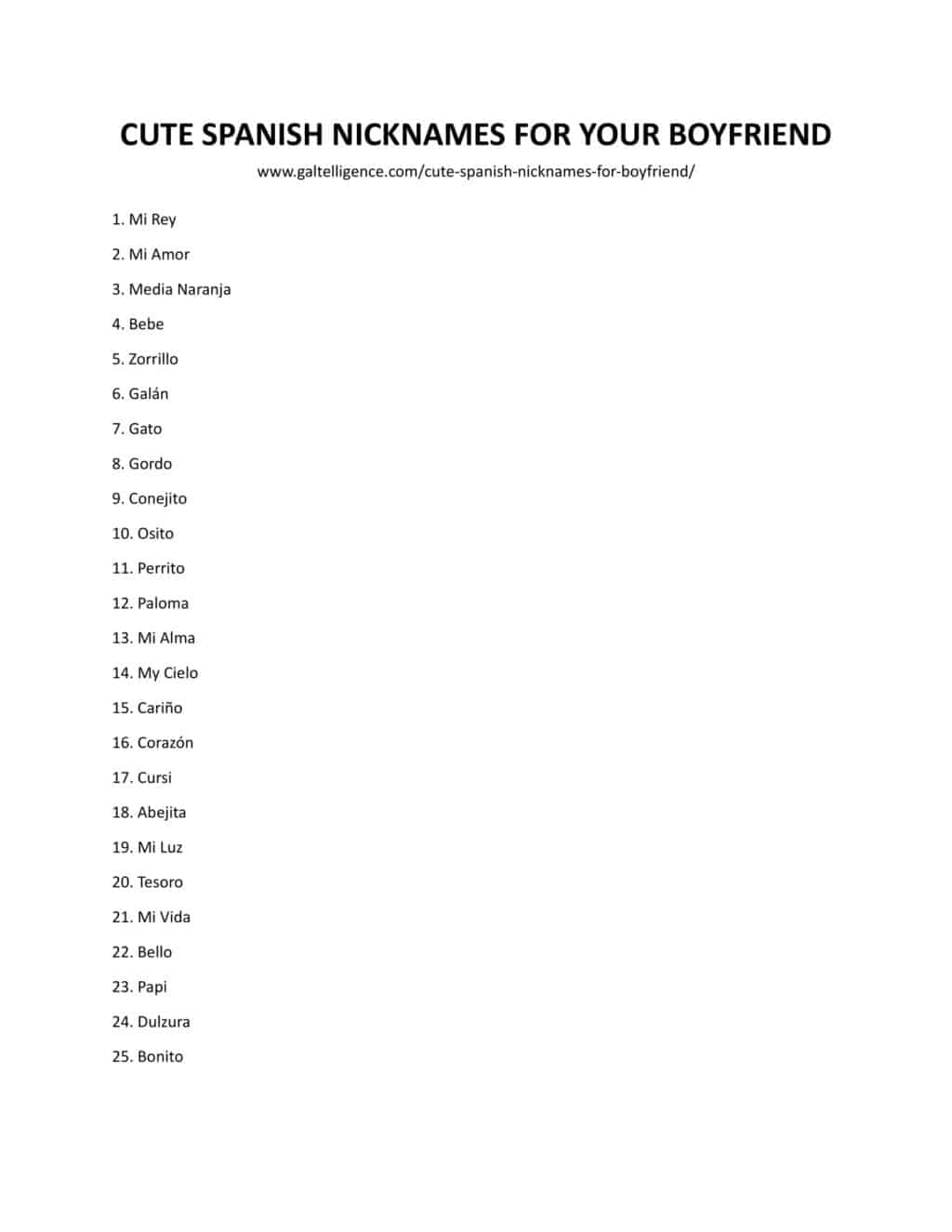 Downloadable and Printable List of Nicknames