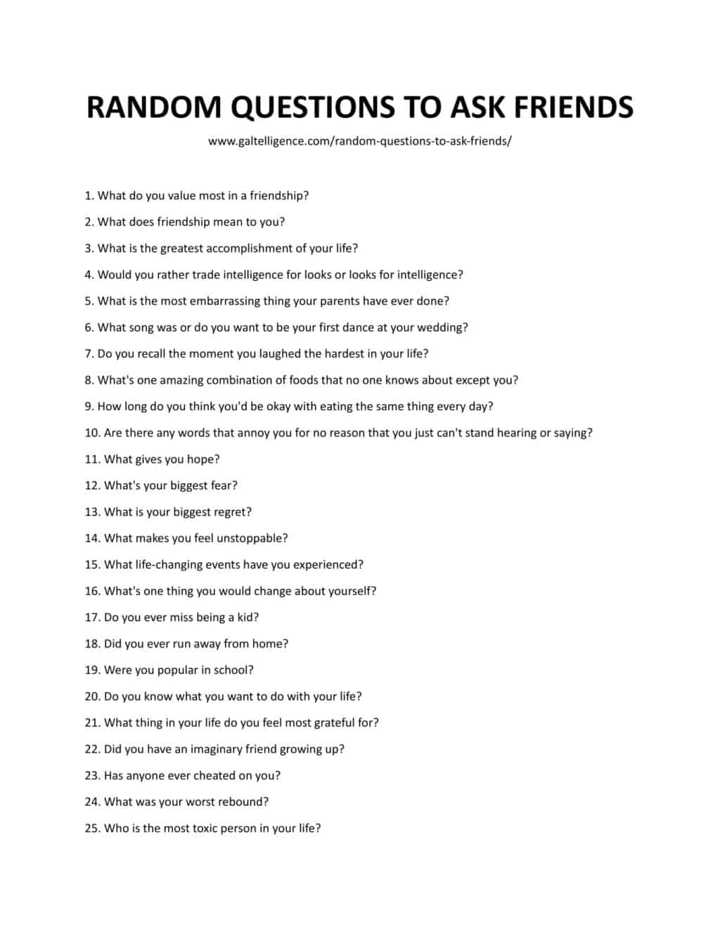 Downloadable and Printable List of Questions