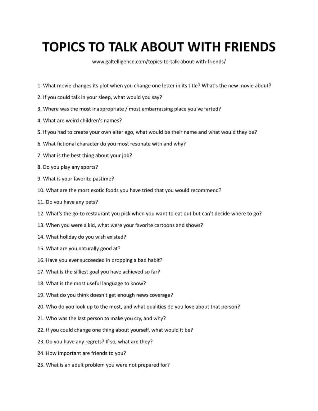 Downloadable and Printable List
