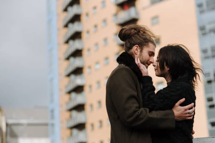 Loving couple caressing on street