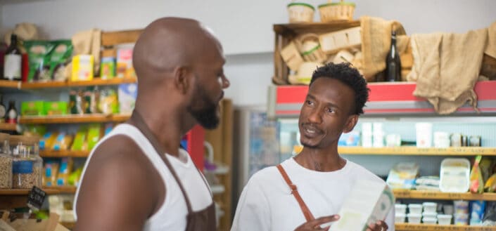 Man asking about a product to a seller