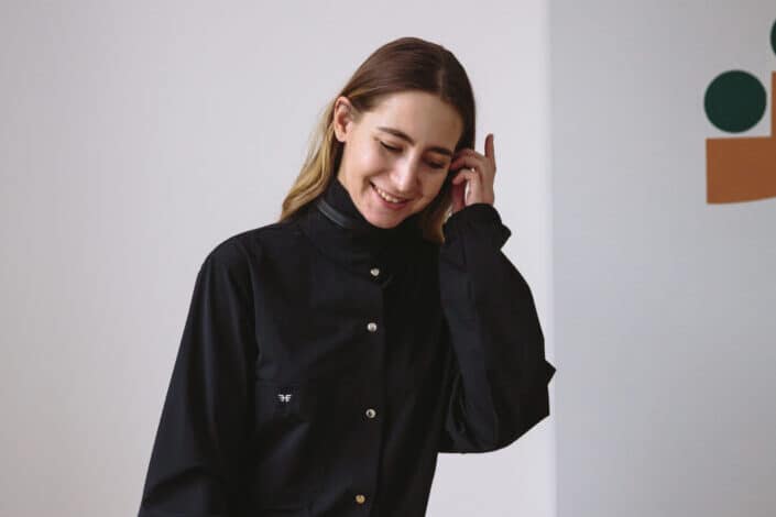 cute woman touching her hair