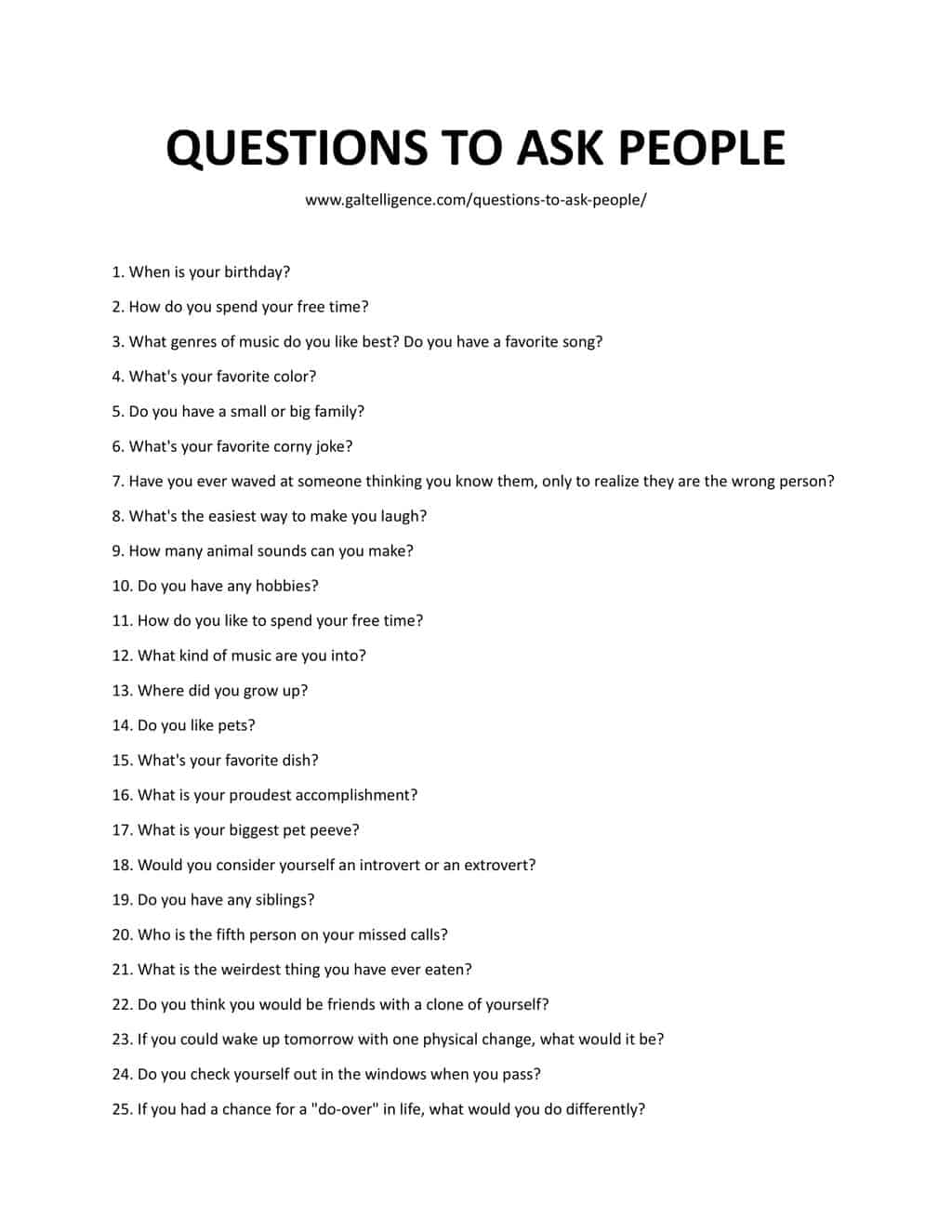 Downloadable and Printable List