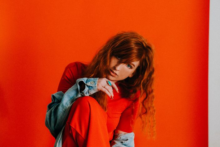 Woman Wearing a Red Top