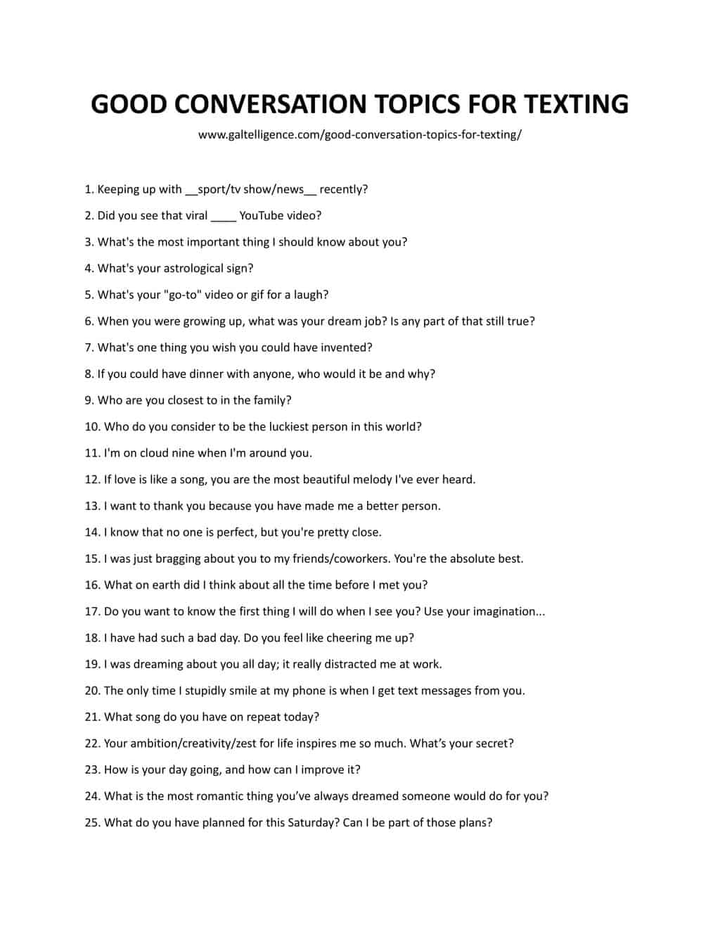 Downloadable and Printable List