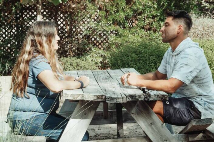 Man and Woman Sitting on the Picnic Table