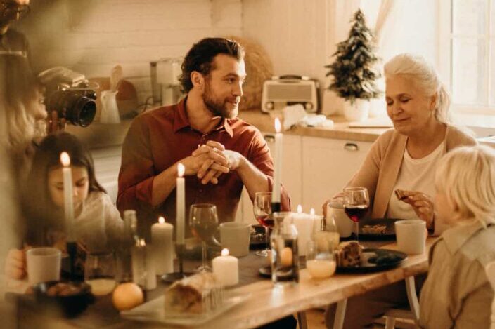 family having dinner together