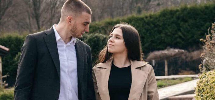 couple walking and talking