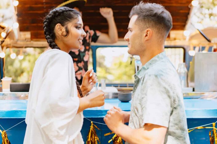 A couple looking at each other