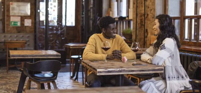 Man and Woman Drinking Wine at Restaurant