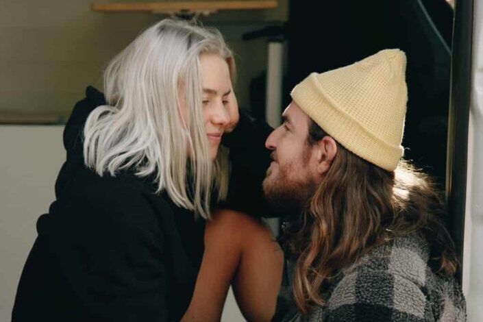 Couple looking at each other