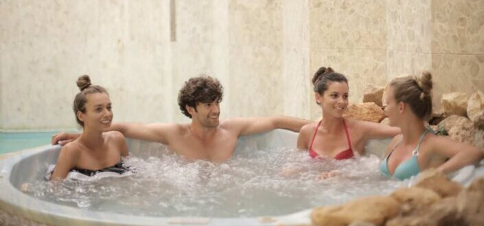 Group of people in a hot tub