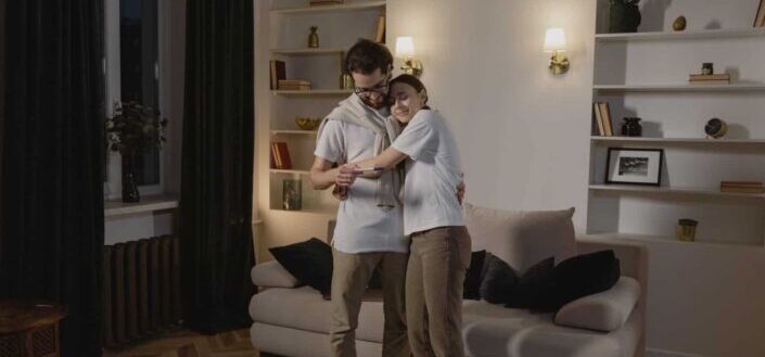 A romantic couple hugging