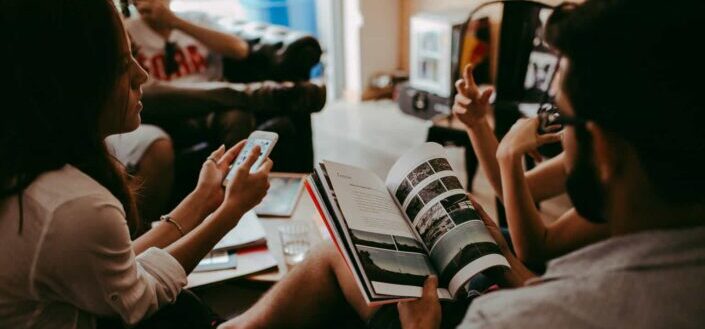 Group of people reading books